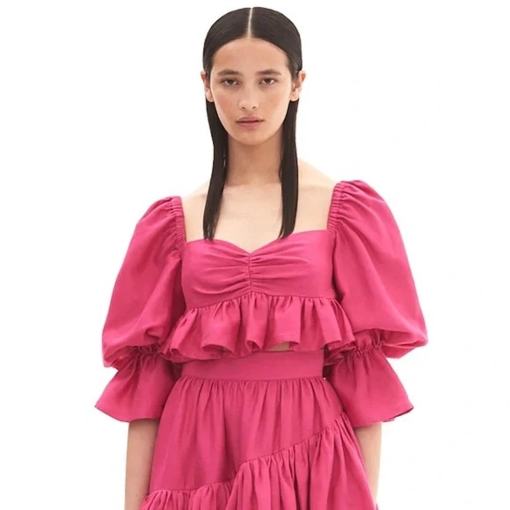 Alemais Hot Pink Puff Sleeve Crop Top